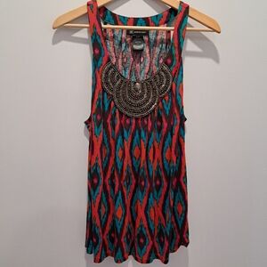 INC International Concepts Sleeveless Beaded Boho Tribal Top Womens XL